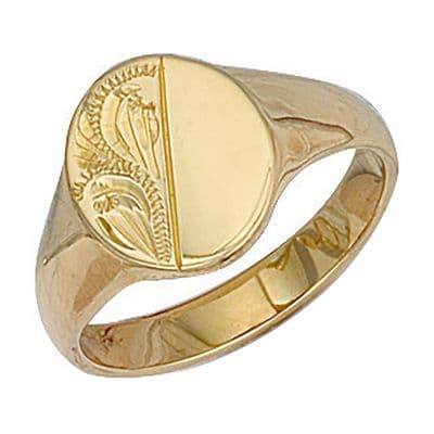 9ct Yellow Gold 12mm x 13mm Half Engraved Oval Signet Ring