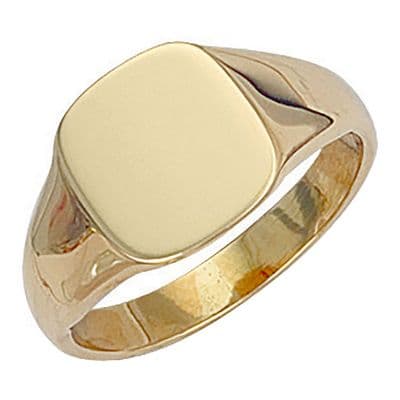 9ct Yellow Gold 12mm x 13mm Plain Cushion Signet Ring