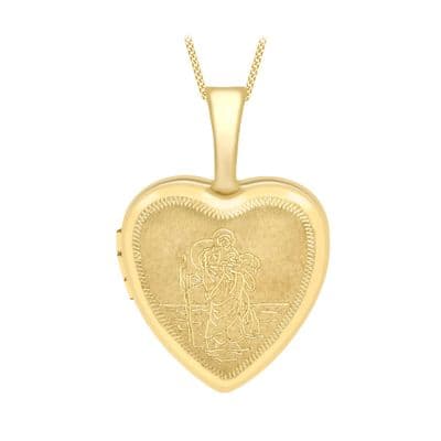 9ct Yellow Gold 12mm x 18mm Etched St Christopher Heart Locket