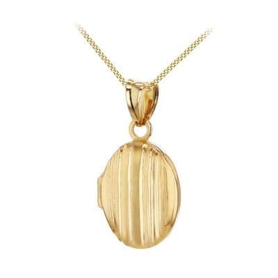 9ct Yellow Gold 12mm x 23mm Lined Oval Locket Pendant