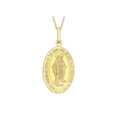 9ct Yellow Gold 13mm x 28mm Miraculous Medallion Oval Pendant