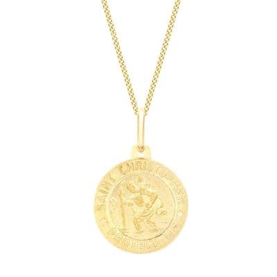 9ct Yellow Gold 15mm St Christopher Round Satin Pendant