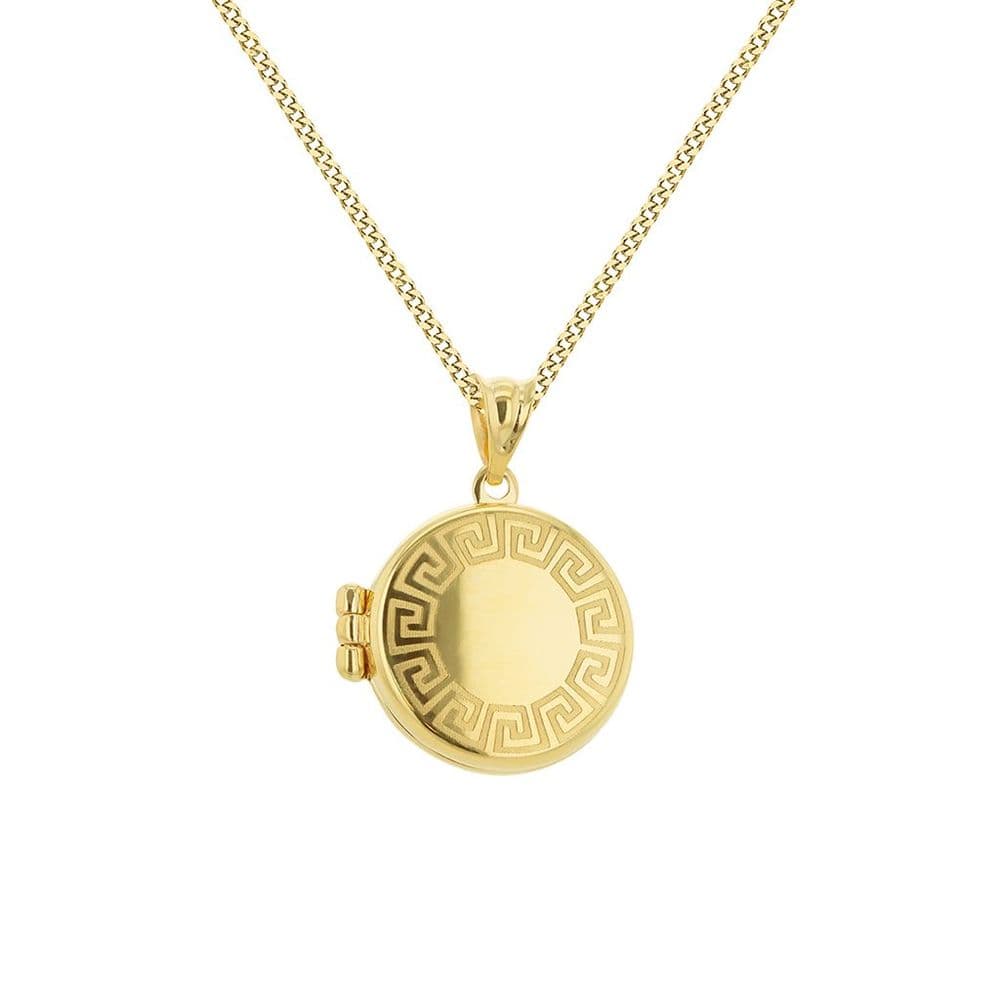 9ct Yellow Gold 16 5mm x 22 5mm Round Greek Engraved Locket Pendant