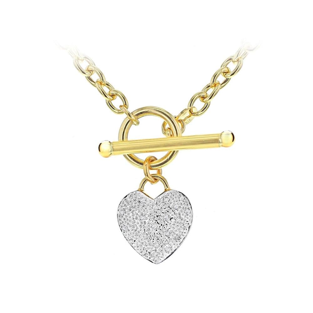 9ct Yellow Gold 17 Inch 4mm Belcher Chain Diamond Heart Charm T