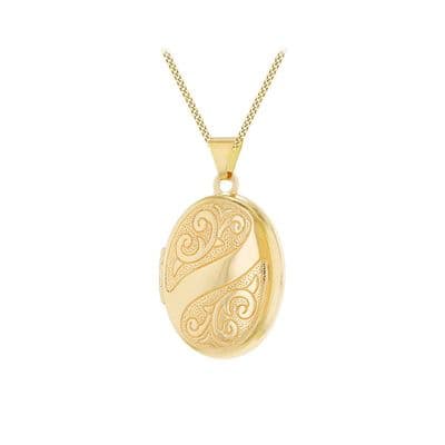 9ct Yellow Gold 17mm x 28mm Engraved Oval Locket Pendant