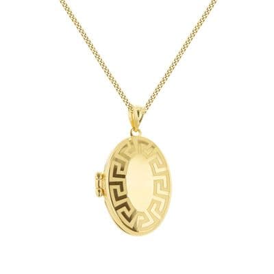 9ct Yellow Gold 17mm x 30mm Oval Greek Engraved Locket Pendant