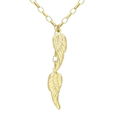 9ct Yellow Gold 18 Inch Angel Wings Drop Necklace