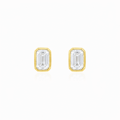 9ct Yellow Gold 1ct Emerald Cut Lab Diamond 4.8mm x 6.5mm Stud Earrings