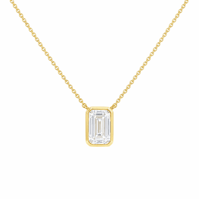 9ct Yellow Gold 1ct Emerald Cut Lab Diamond Necklace 41cm/16