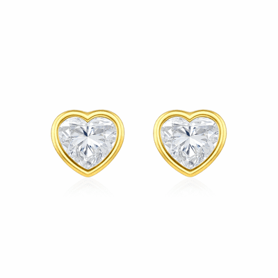 9ct Yellow Gold 1ct Heart Lab Diamond 6mm x 6.6mm Stud Earrings