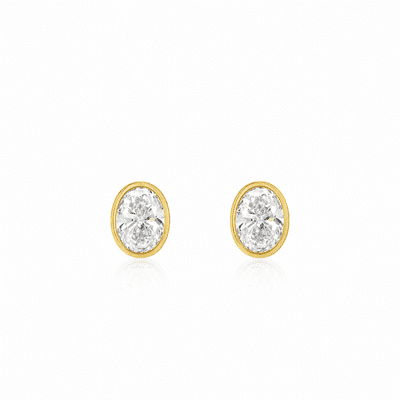 9ct Yellow Gold 1ct Oval Lab Diamond 5.5mm x 8mm Stud Earrings