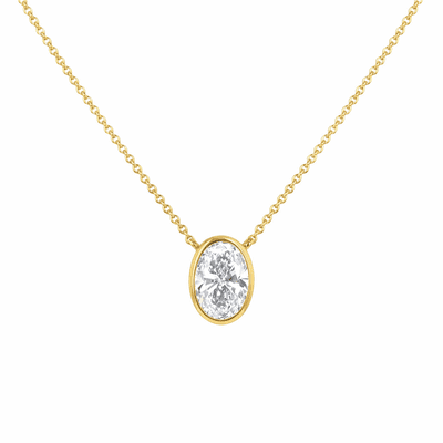 9ct Yellow Gold 1ct Oval Lab Diamond Necklace 41cm/16