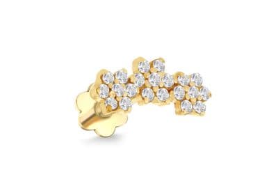 9ct Yellow Gold 1mm CZ Triple Flower Labret Stud