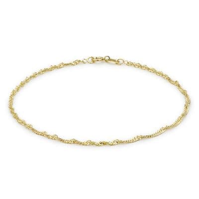 9ct Yellow Gold 1mm Twist Curb Chain Anklet 23cm/9