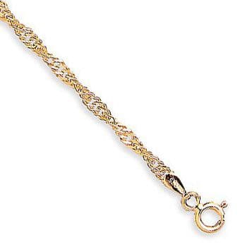 9ct Yellow Gold 2.3mm Hollow Singapore Anklet