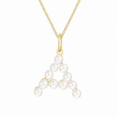 9ct Yellow Gold 2.5mm Fresh Water Pearls Initial Pendant