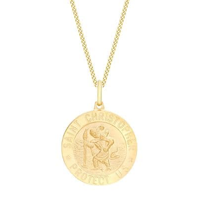 9ct Yellow Gold 21mm St Christopher Round Satin Pendant