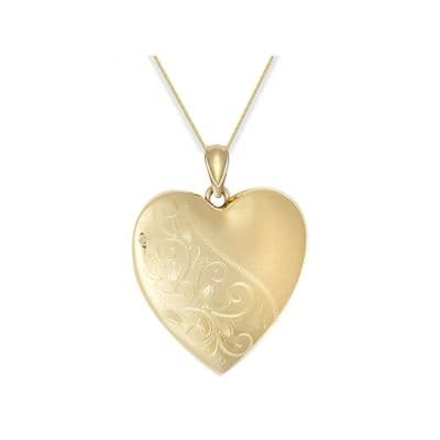 9ct Yellow Gold 24mm Half Pattern Heart Family Locket