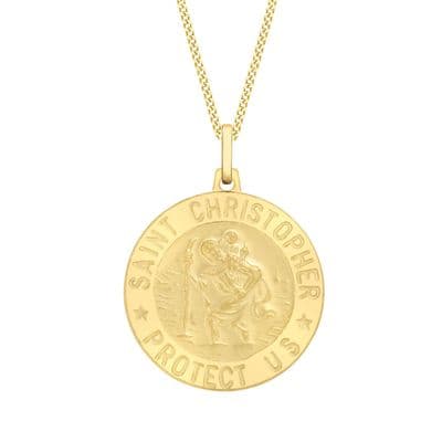 9ct Yellow Gold 24mm St Christopher Round Satin Pendant