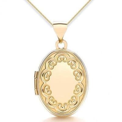 9ct Yellow Gold 25mm Embossed Border Oval Locket