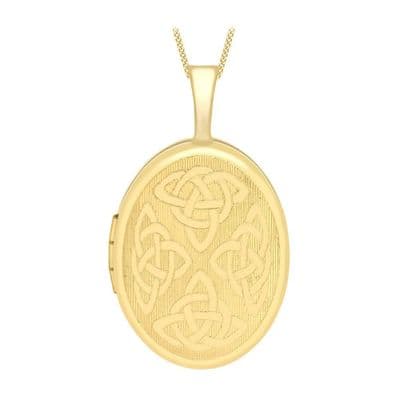 9ct Yellow Gold 25mm Etched Celtic Oval Locket
