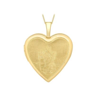 9ct Yellow Gold 25mm Etched St Christopher Heart Locket