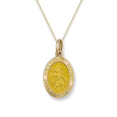9ct Yellow Gold 25mm St Christopher Oval Pendant