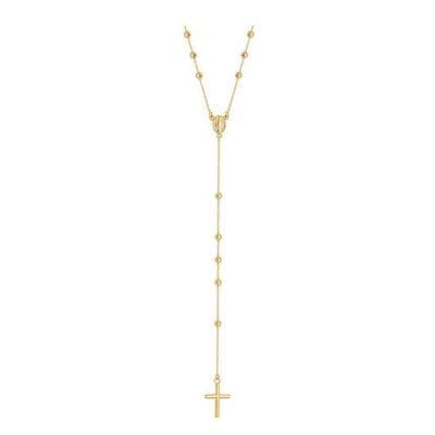 9ct Yellow Gold 26 Inch 3mm Rosary Bead Cross Necklace
