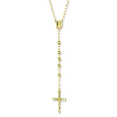 9ct Yellow Gold 28 Inch 4mm Rosary Bead Cross Necklace