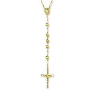 9ct Yellow Gold 28 Inch 5mm Rosary Bead Cross Necklace