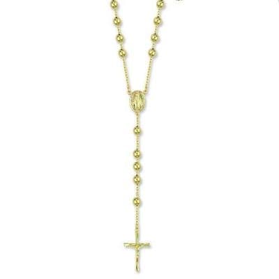 9ct Yellow Gold 28 Inch 6mm Rosary Bead Cross Necklace