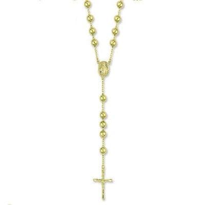 9ct Yellow Gold 28 Inch 7mm Rosary Bead Cross Necklace