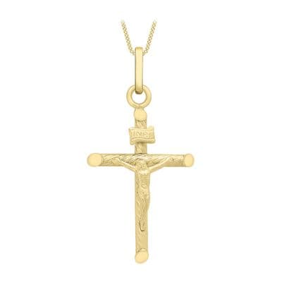 9ct Yellow Gold 28mm Barked Crucifix Cross Pendant