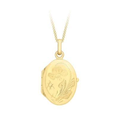 9ct Yellow Gold 28mm Flower Leaf Oval Locket
