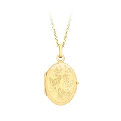 9ct Yellow Gold 28mm Flower Oval Locket