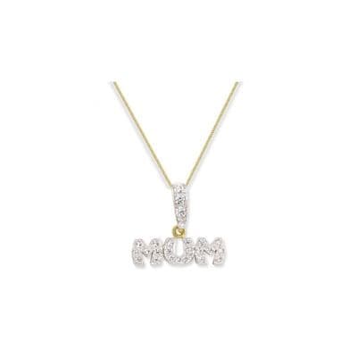 9ct Yellow Gold 2g Cubic Zirconia Mum Pendant