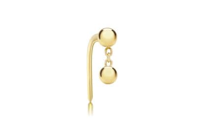 9ct Yellow Gold 2mm x 6mm Elongated Double 2mm Balls Nose Piercing