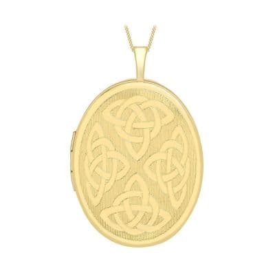 9ct Yellow Gold 32mm Etched Celtic Oval Locket
