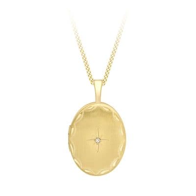 9ct Yellow Gold 32mm Oval Diamond Set Locket