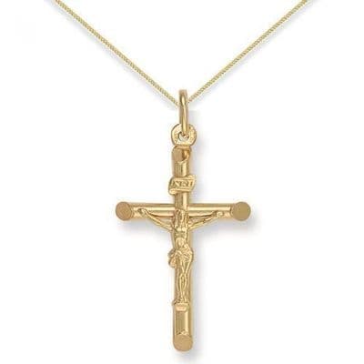 9ct Yellow Gold 33mm Round Tube Crucifix Pendant