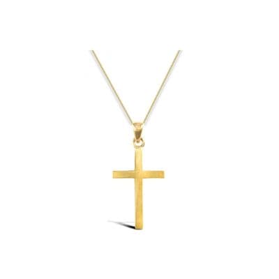 9ct Yellow Gold 35mm Solid Cross Pendant Necklace