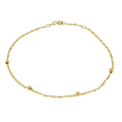9ct Yellow Gold 3mm Balls and Twist Curb Chain Adjustable Anklet 22.5cm/8.75
