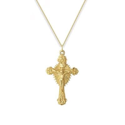 9ct Yellow Gold 49mm Starburst Crucifix Cross Pendant