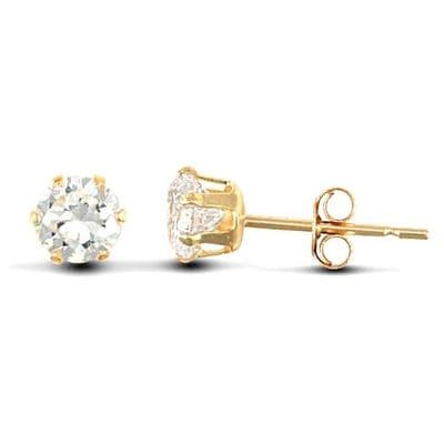 9ct Yellow Gold 4mm Claw Set Cubic Zirconia Stud Earrings