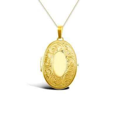 9ct Yellow Gold 50mm Floral Carved Oval Locket