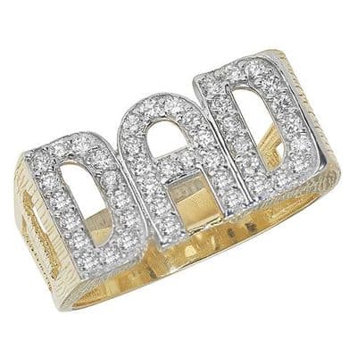9ct Yellow Gold 5g CZ ID Sides Dad Ring