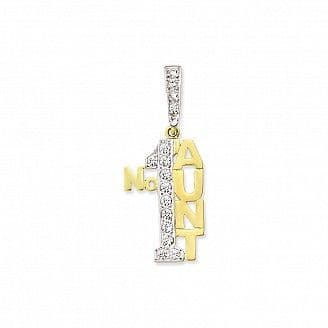 9ct Yellow Gold 5g Large Cubic Zirconia Number One Aunt Pendant