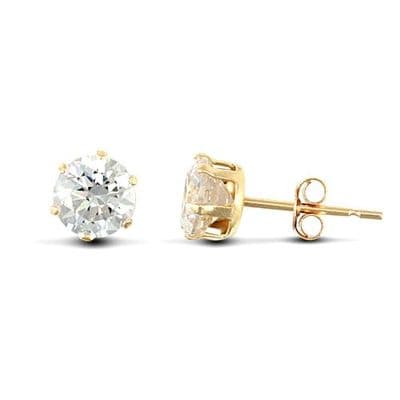 9ct Yellow Gold 5mm Claw Set Cubic Zirconia Stud Earrings