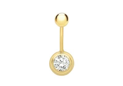 9ct Yellow Gold 5mm Round CZ 9mm x 23mm Belly Bar