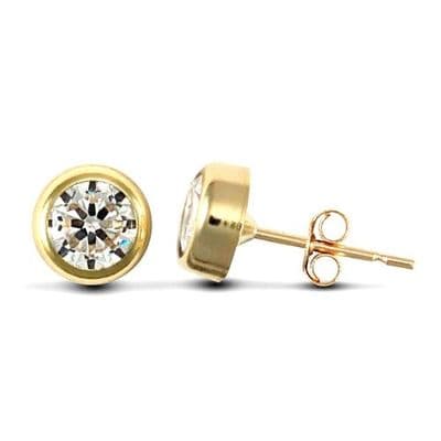 9ct Yellow Gold 5mm Rubover Set Cubic Zirconia Stud Earrings